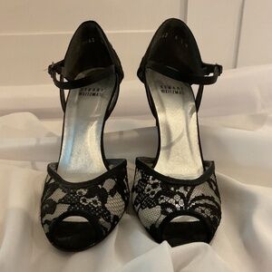 Stuart Weitzman Black Lace Heeled Shoes